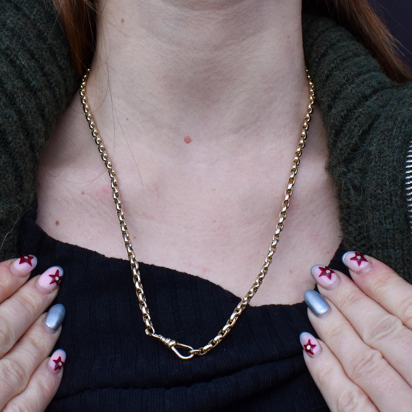 Antique Victorian 9ct Gold Faceted Link Chain Necklace with Dog Clip | 21"