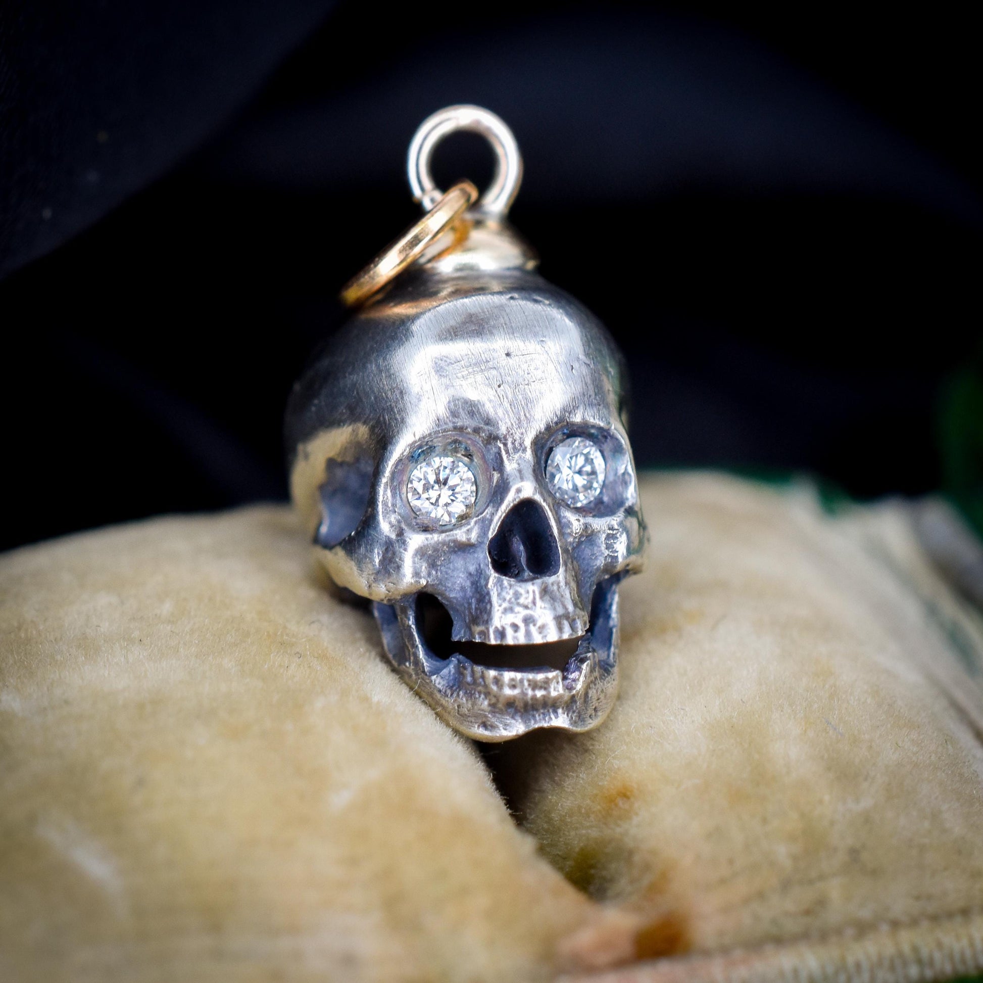 Diamond Eyes Gold and Silver Skull Charm Pendant
