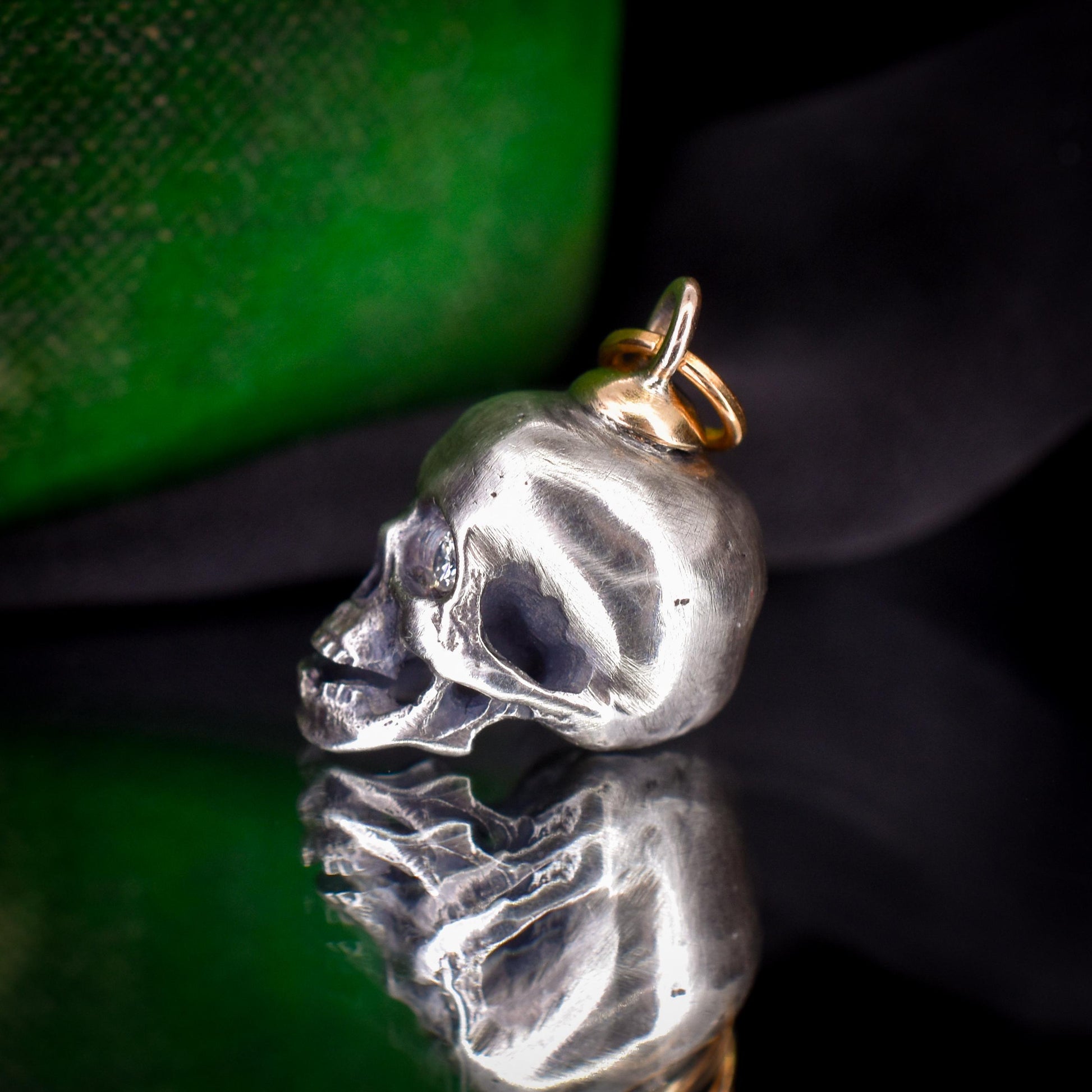 Diamond Eyes Gold and Silver Skull Charm Pendant