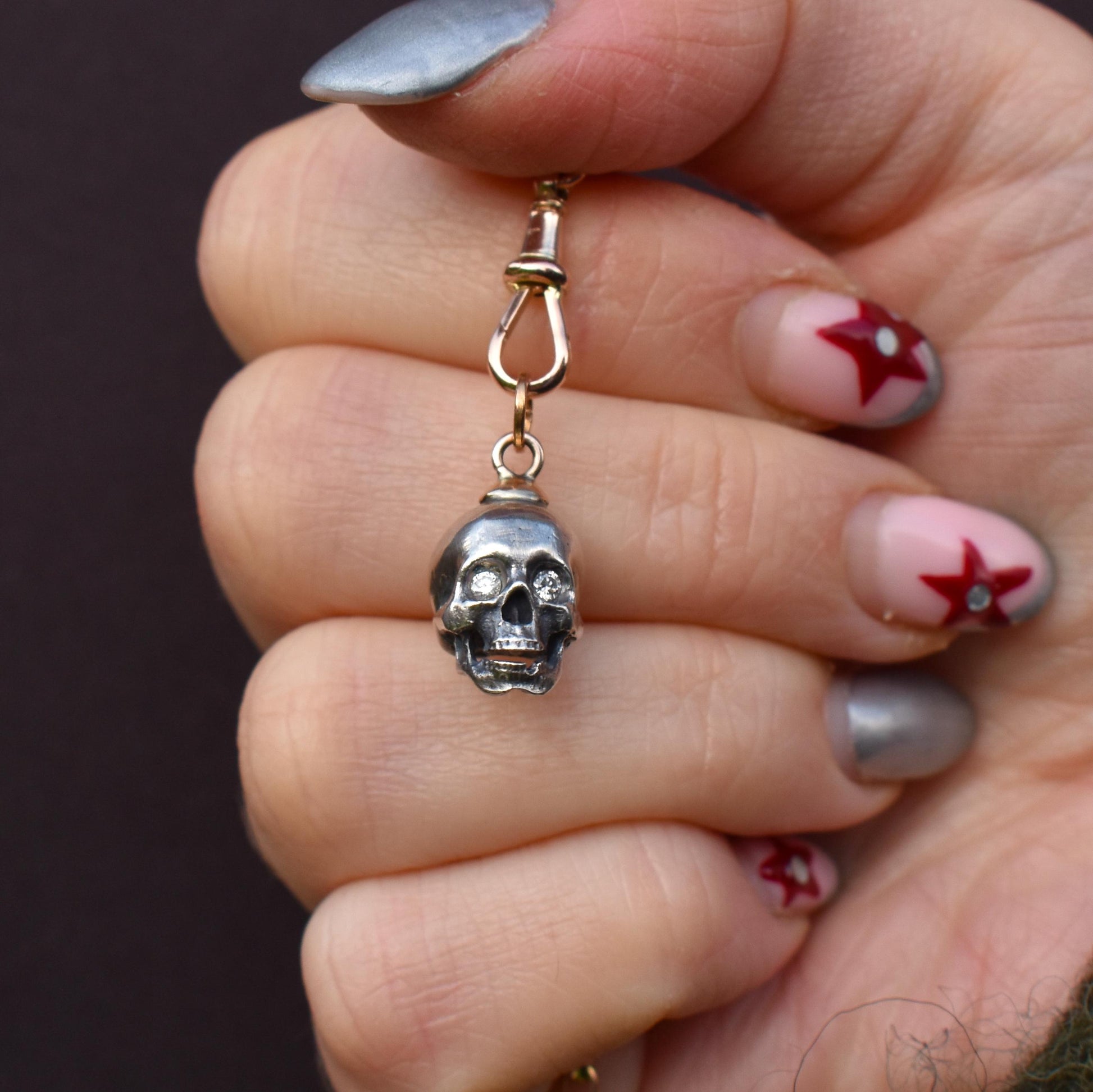 Diamond Eyes Gold and Silver Skull Charm Pendant