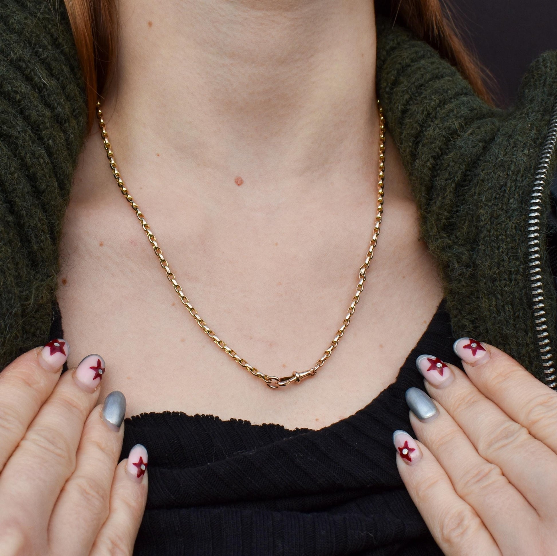Antique Victorian 9ct Gold Faceted Link Chain Necklace with Dog Clip | 19.5"