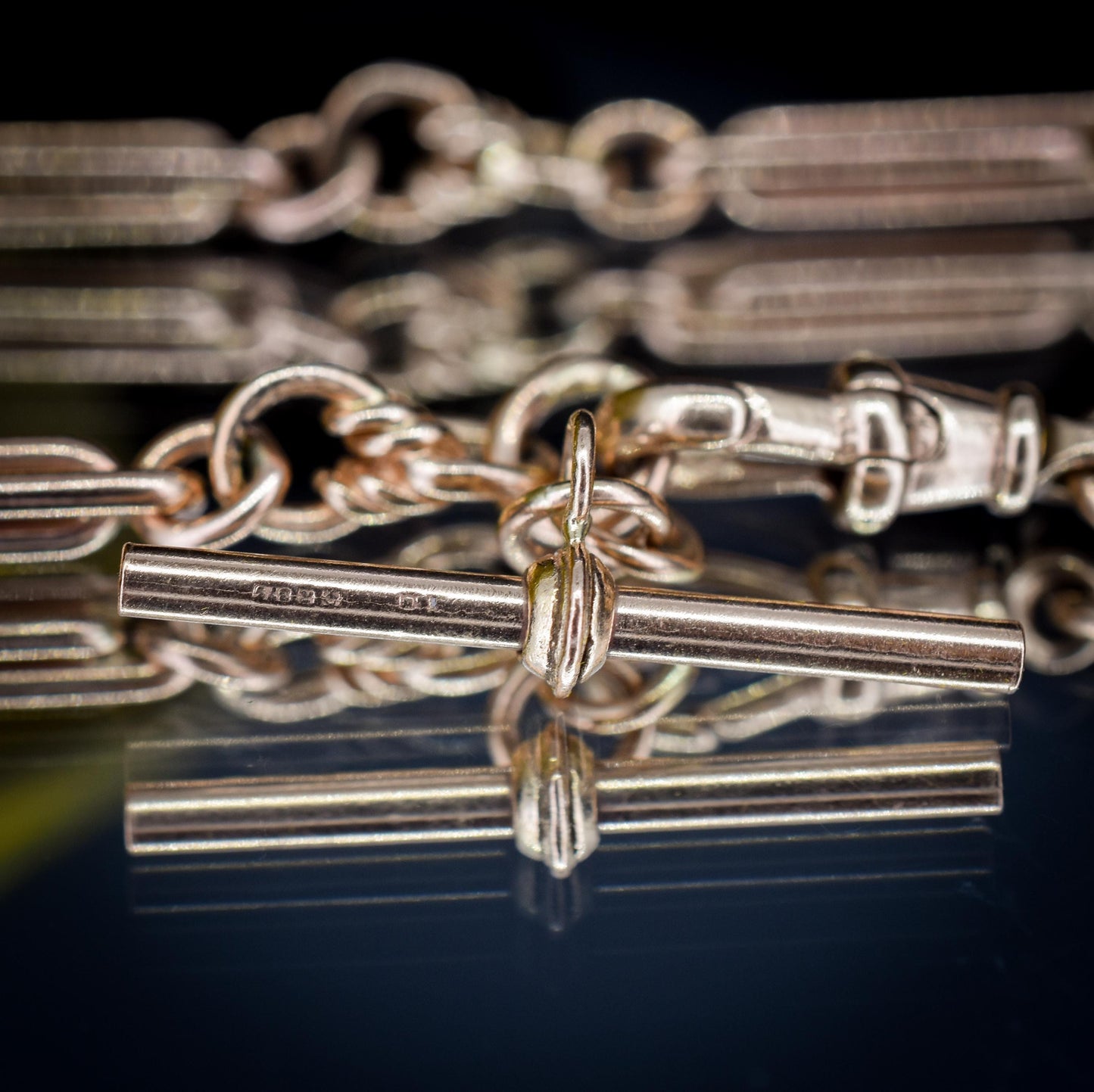 Vintage 9ct Rose Gold Trombone Knot Link Bracelet with Dog Clip and T-bar | 8"