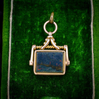 Antique Bloodstone and Carnelian 9ct Gold Spinning Swivel Fob Pendant | Dated 1917