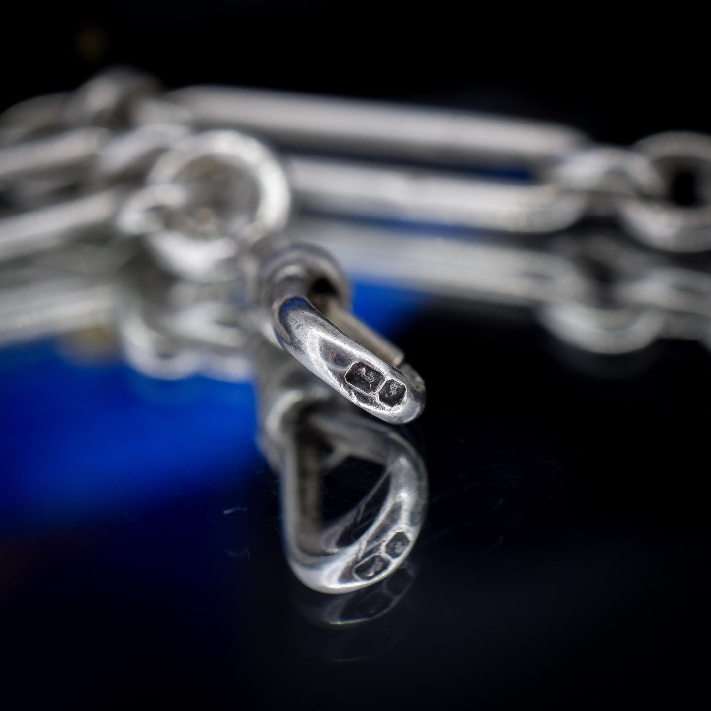 Antique Sterling Silver Trombone Watch Chain with Dog Clips and Detachable T Bar | 15.25"