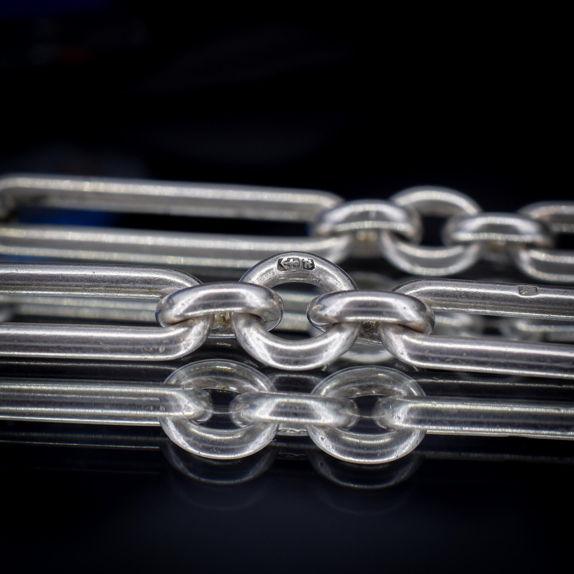 Antique Sterling Silver Trombone Watch Chain with Dog Clips and Detachable T Bar | 15.25"