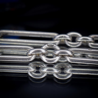 Antique Sterling Silver Trombone Watch Chain with Dog Clips and Detachable T Bar | 15.25"