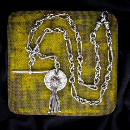 Antique '1899' Silver Fancy Twist and Fetter Link Albert Chain | 15"