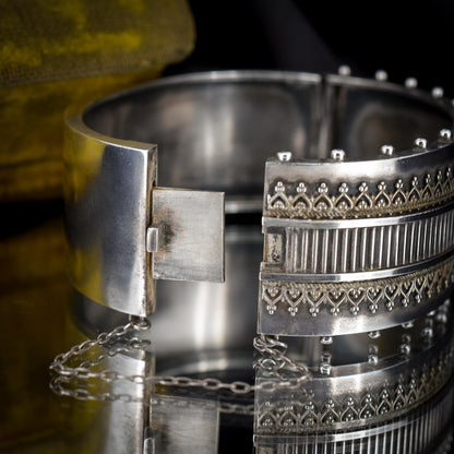 Antique Victorian Silver Aesthetic Movement Cuff Bangle Bracelet