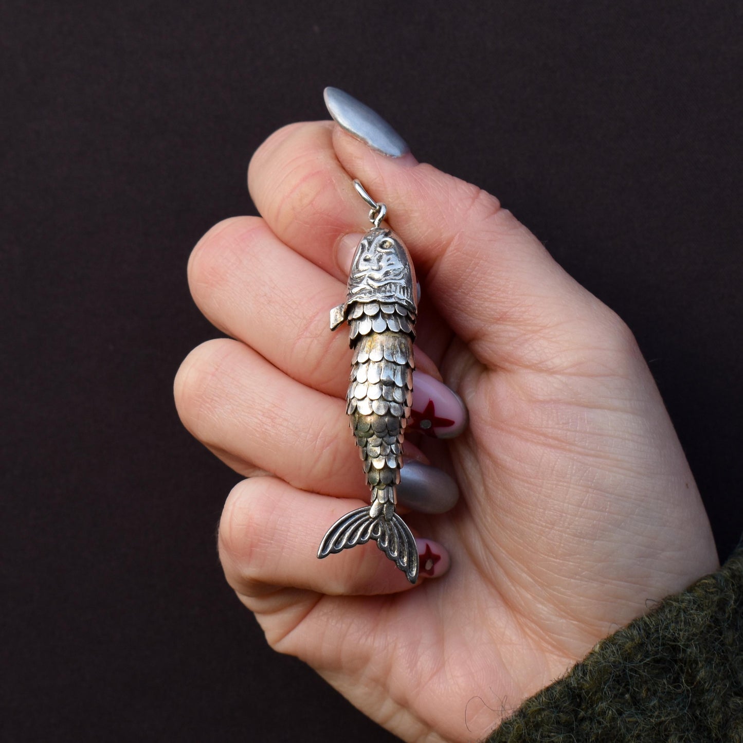 Vintage Silver Plate Articulated Fish Charm Pendant