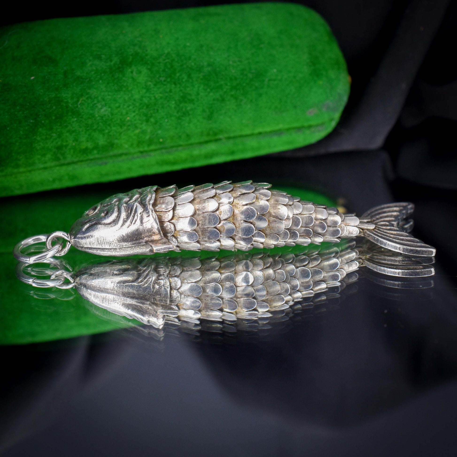 Vintage Silver Plate Articulated Fish Charm Pendant