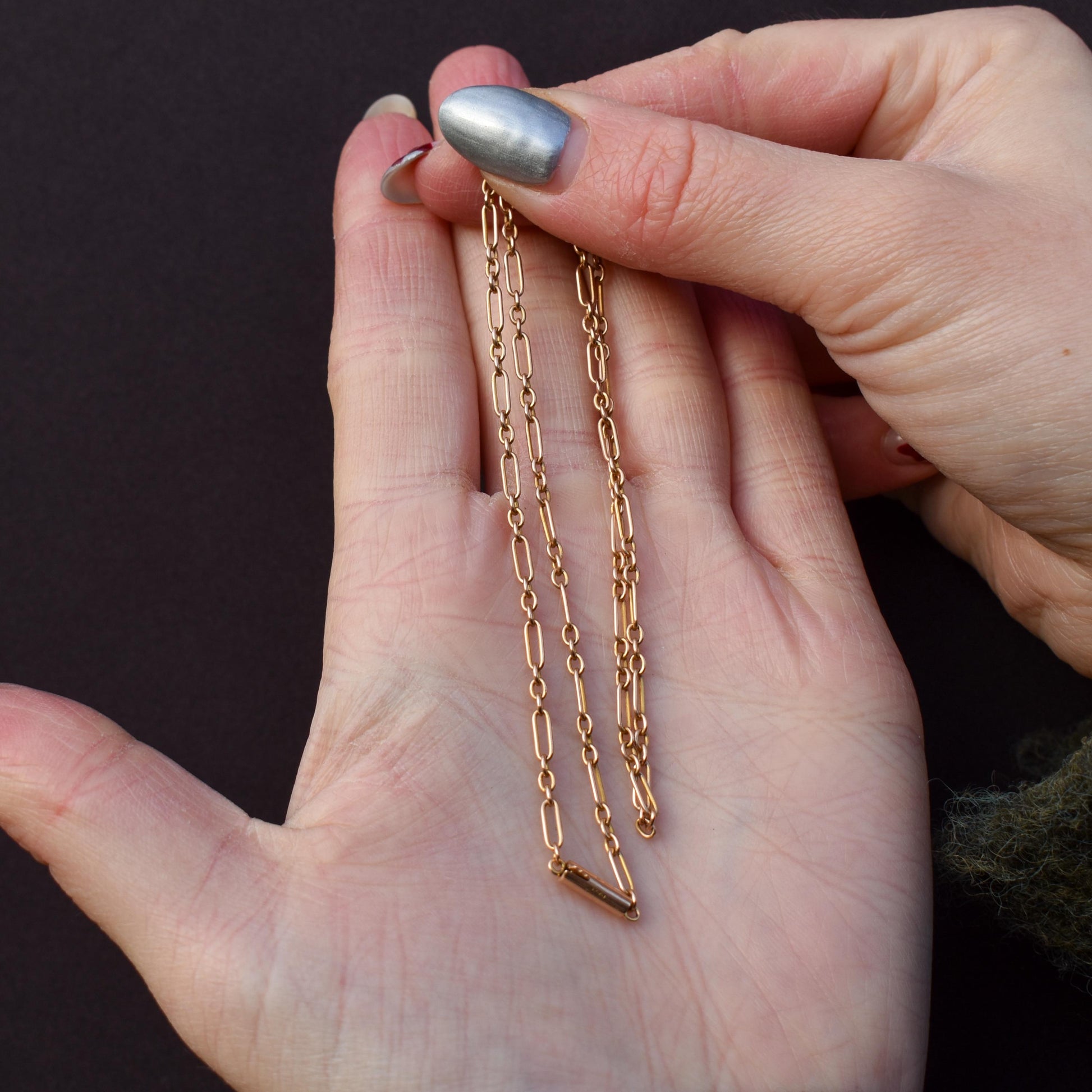 Antique 15ct Gold Paperlink Chain with Barrel Clasp | 16.5" Length