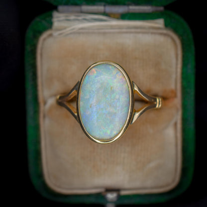 Antique Natural Opal Oval Solitaire 18ct Yellow Gold Ring