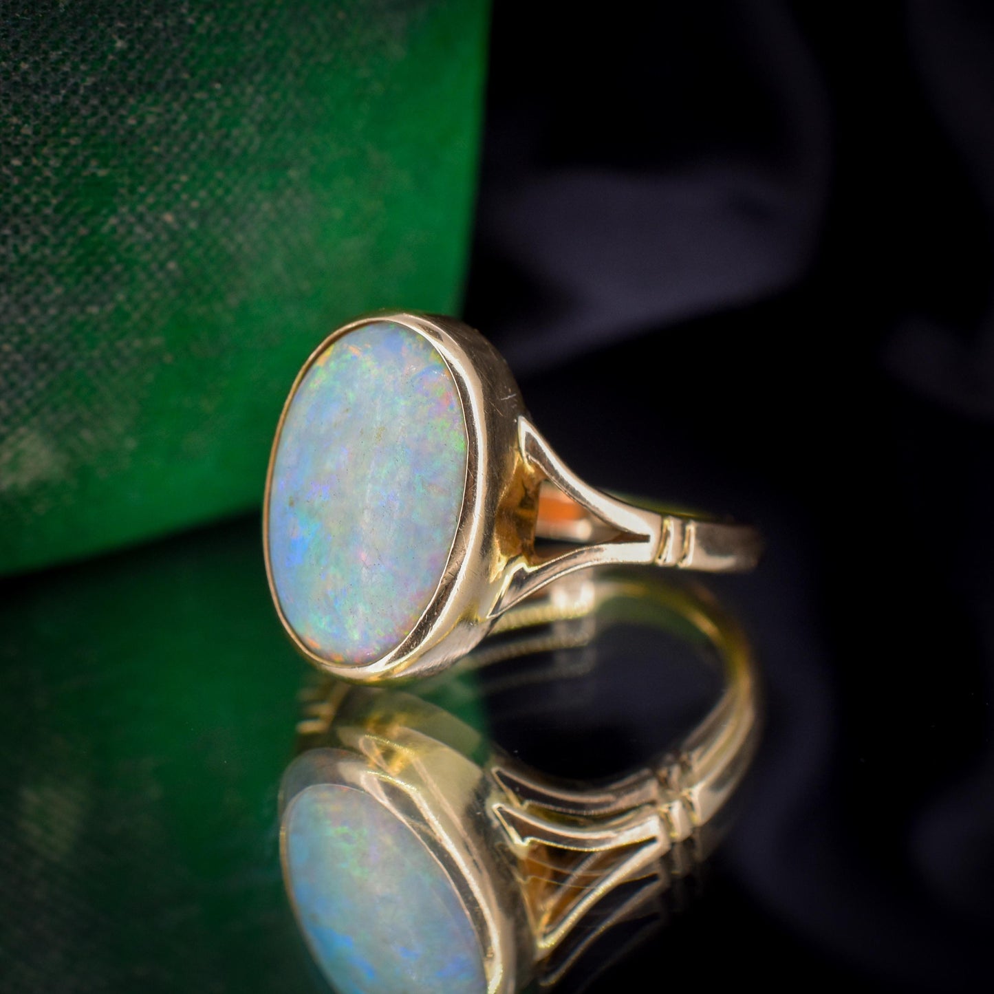 Antique Natural Opal Oval Solitaire 18ct Yellow Gold Ring