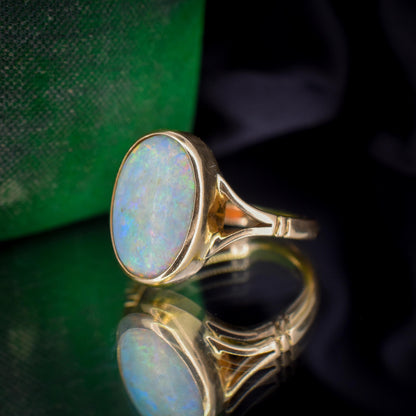 Antique Natural Opal Oval Solitaire 18ct Yellow Gold Ring
