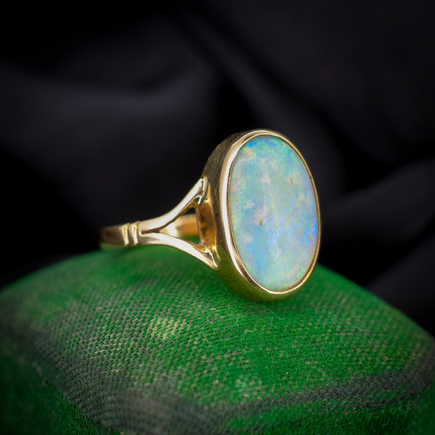 Antique Natural Opal Oval Solitaire 18ct Yellow Gold Ring