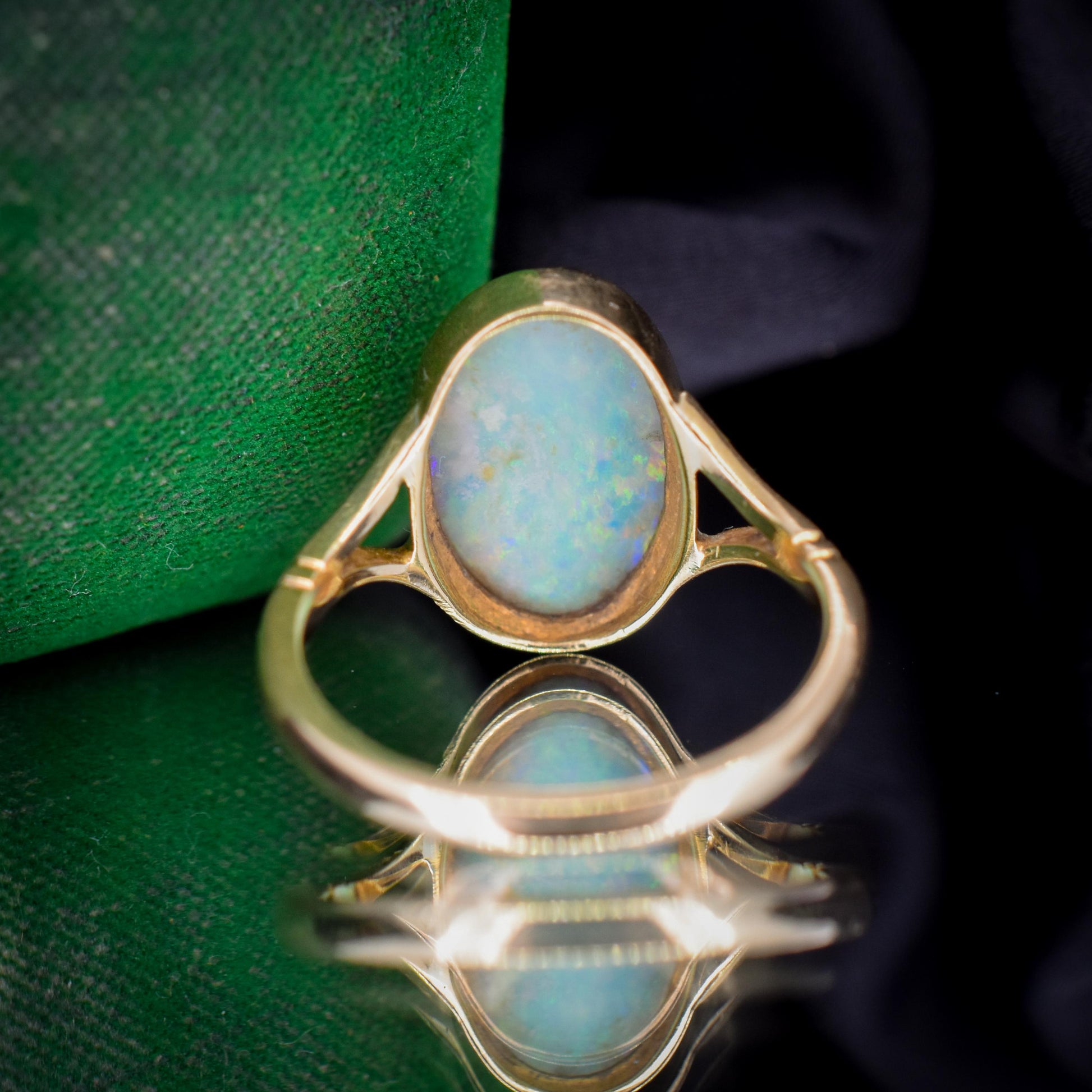 Antique Natural Opal Oval Solitaire 18ct Yellow Gold Ring