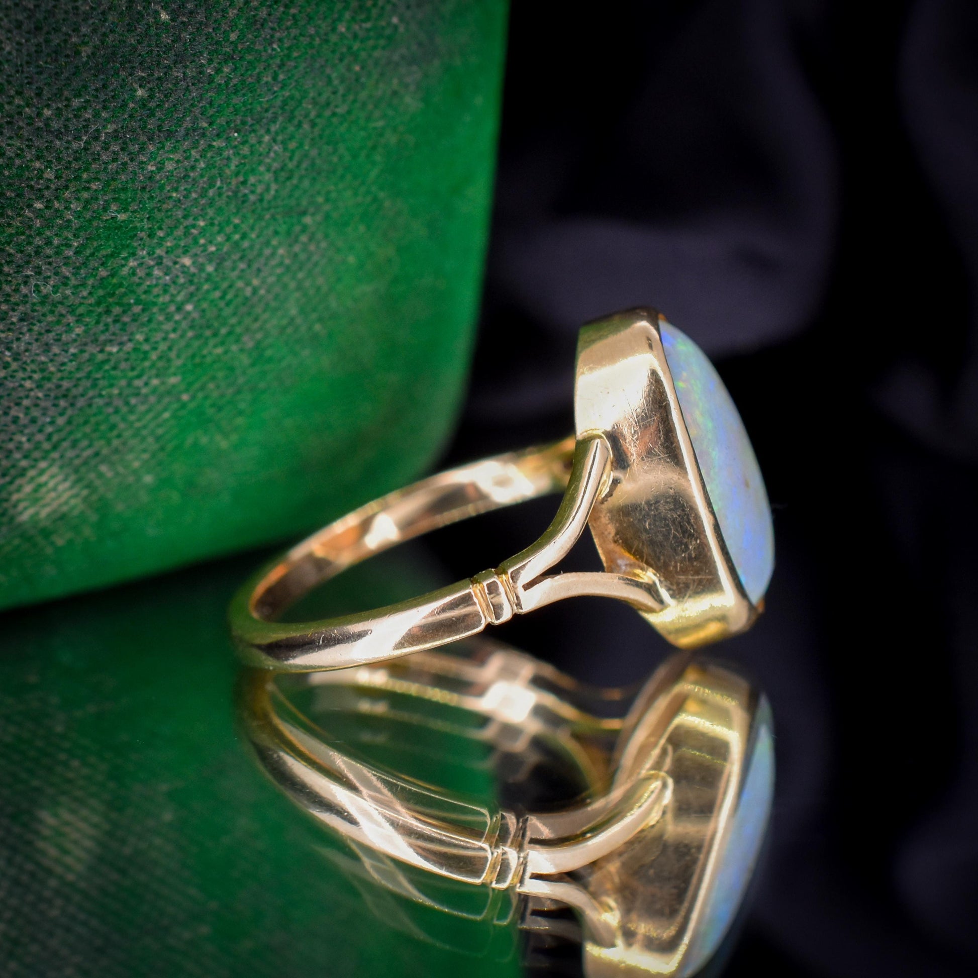 Antique Natural Opal Oval Solitaire 18ct Yellow Gold Ring