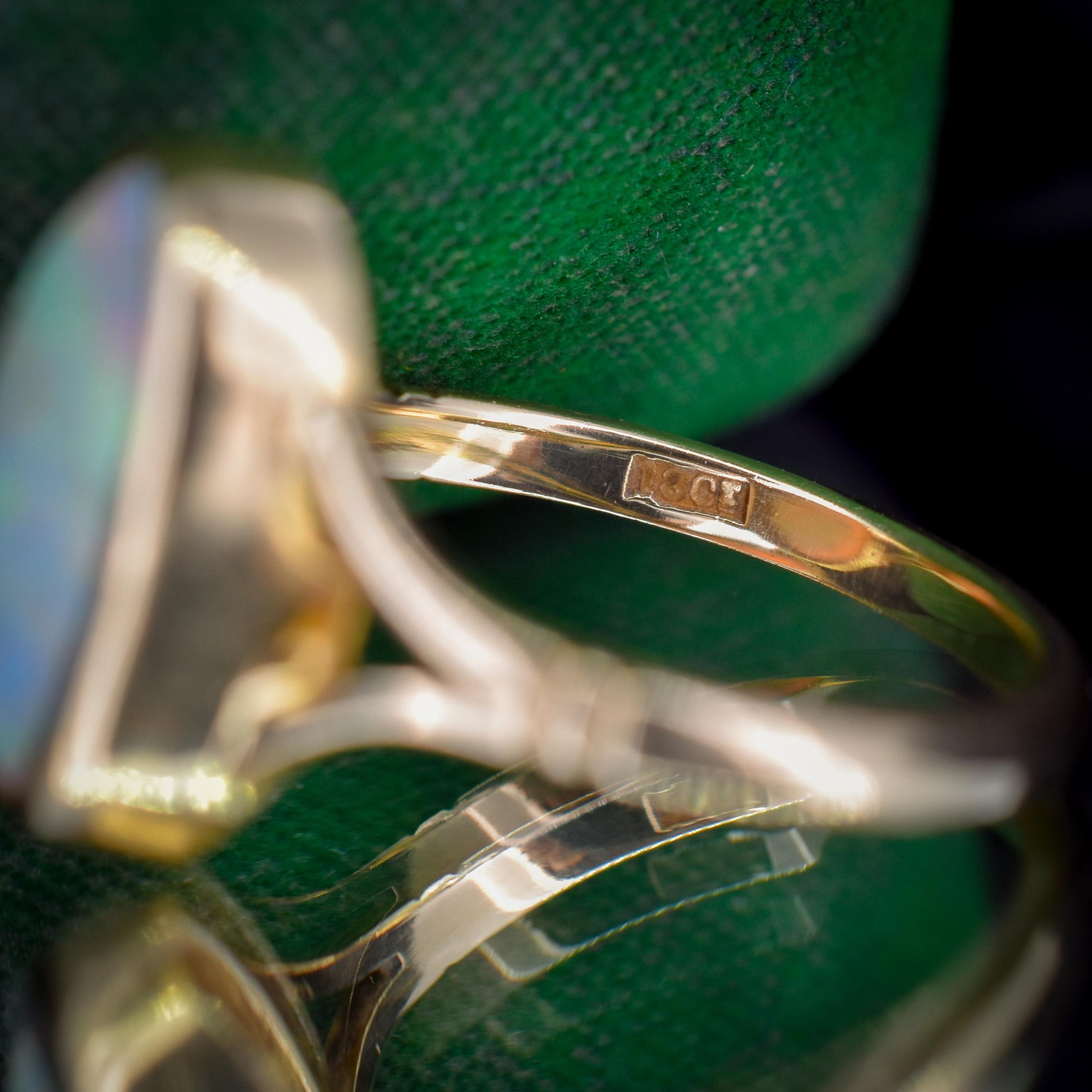 Antique Natural Opal Oval Solitaire 18ct Yellow Gold Ring