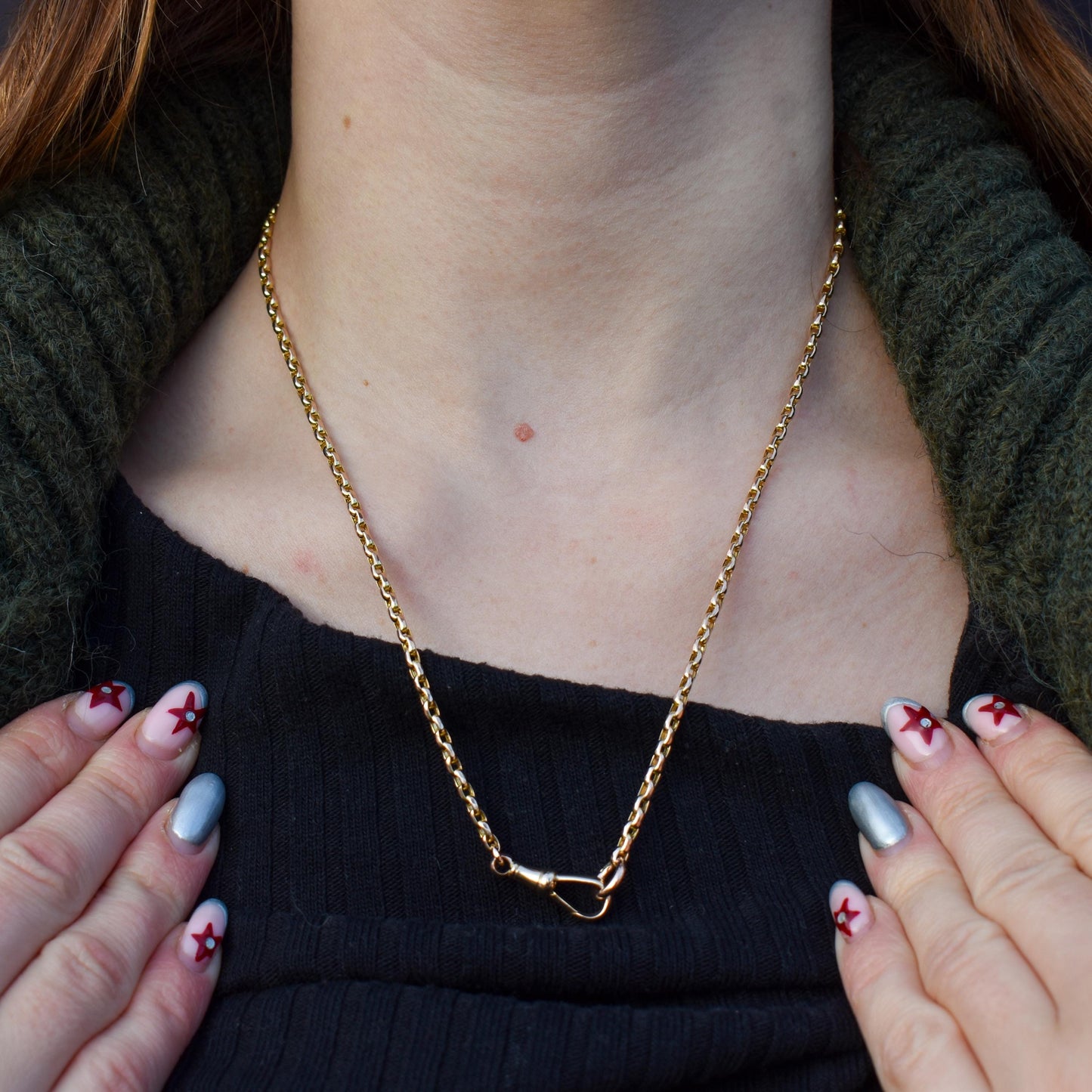 Antique Victorian 9ct Gold Faceted Link Chain Necklace with Dog Clip | 20"