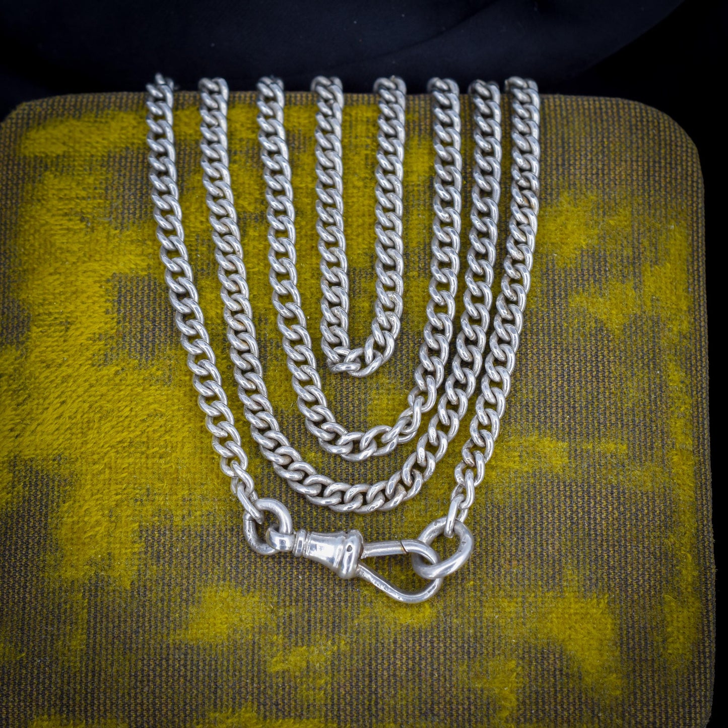 Antique Sterling Silver Curb Link Chain Necklace with Dog Clip – 31"