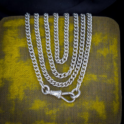 Antique Sterling Silver Curb Link Chain Necklace with Dog Clip – 31"