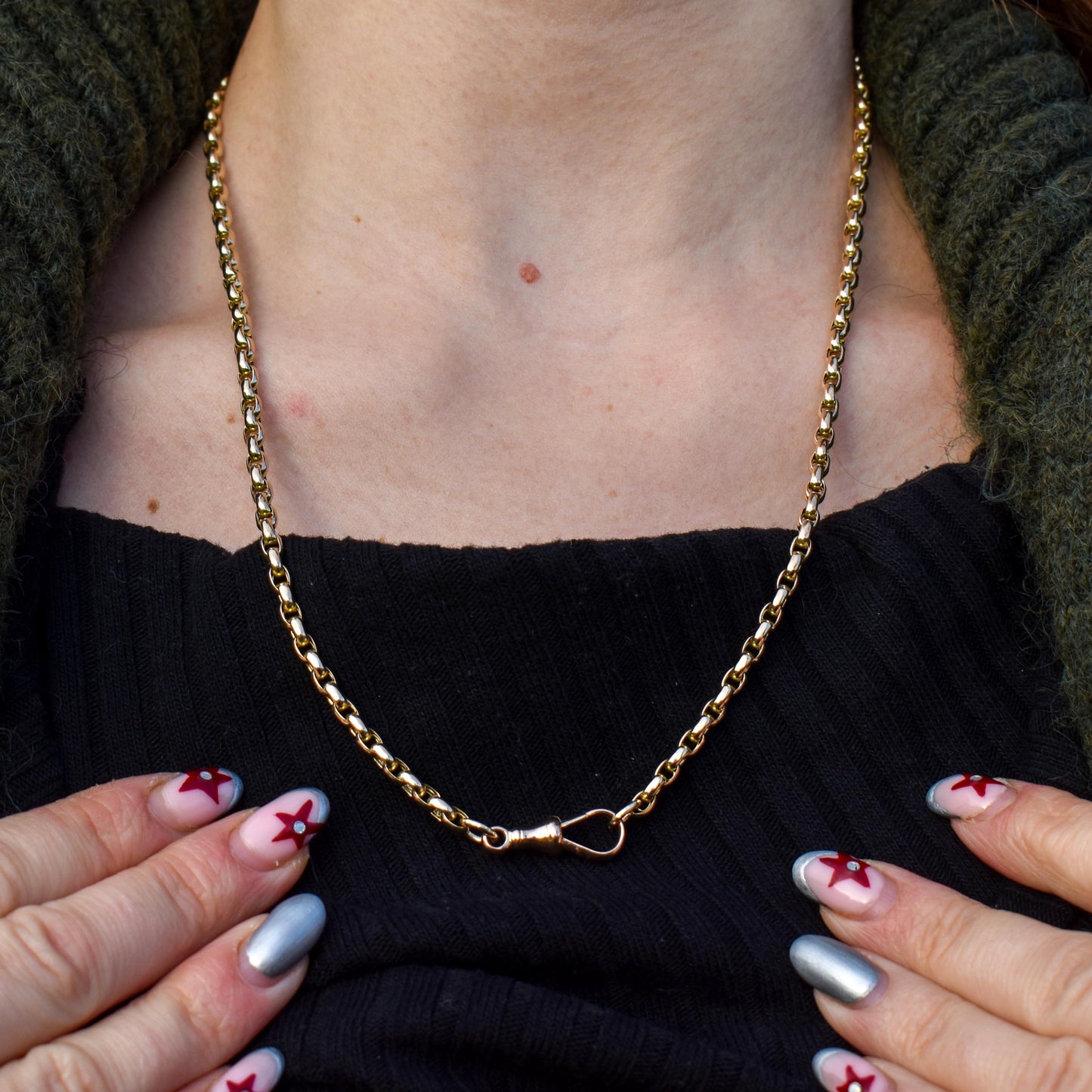 Antique Victorian 9ct Gold Faceted Link Chain Necklace with Dog Clip | 21"