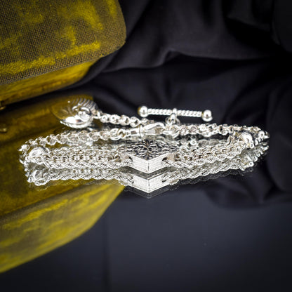 Antique Silver Multi-Strand Albertina Albert Chain Bracelet with Heart