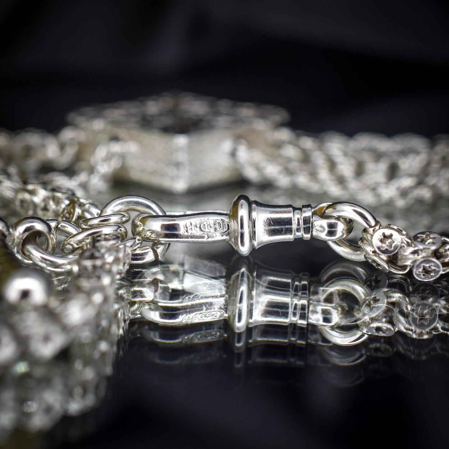 Antique Silver Multi-Strand Albertina Albert Chain Bracelet with Heart