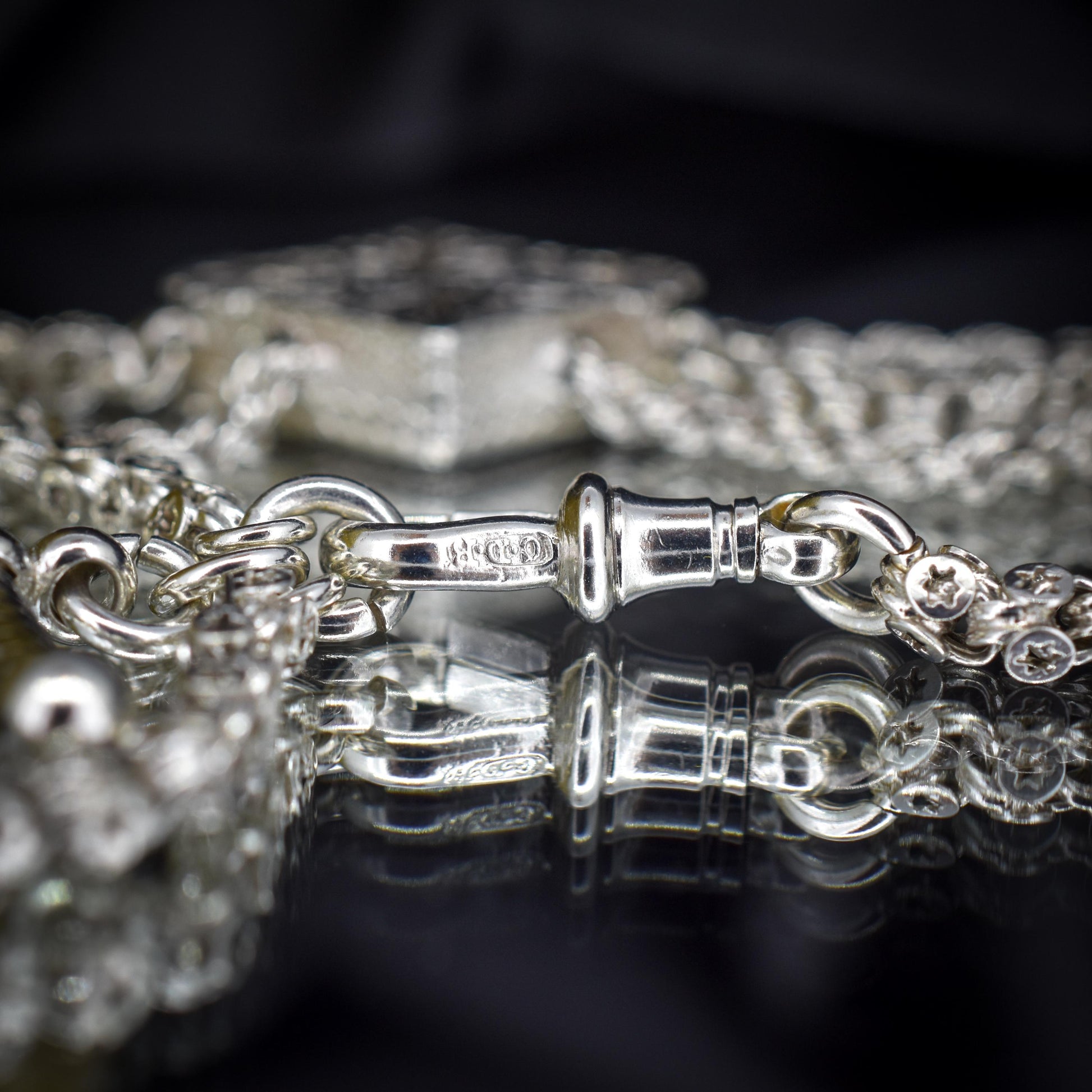 Antique Silver Multi-Strand Albertina Albert Chain Bracelet with Heart