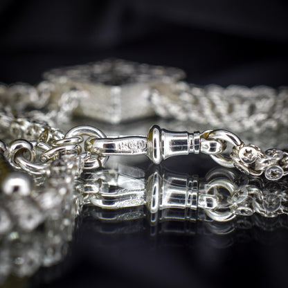 Antique Silver Multi-Strand Albertina Albert Chain Bracelet with Heart