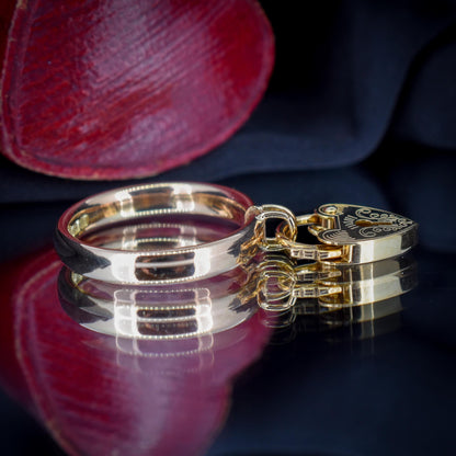 Vintage Heart Padlock Drop 9ct Yellow Gold Band Ring | Birmingham 1934
