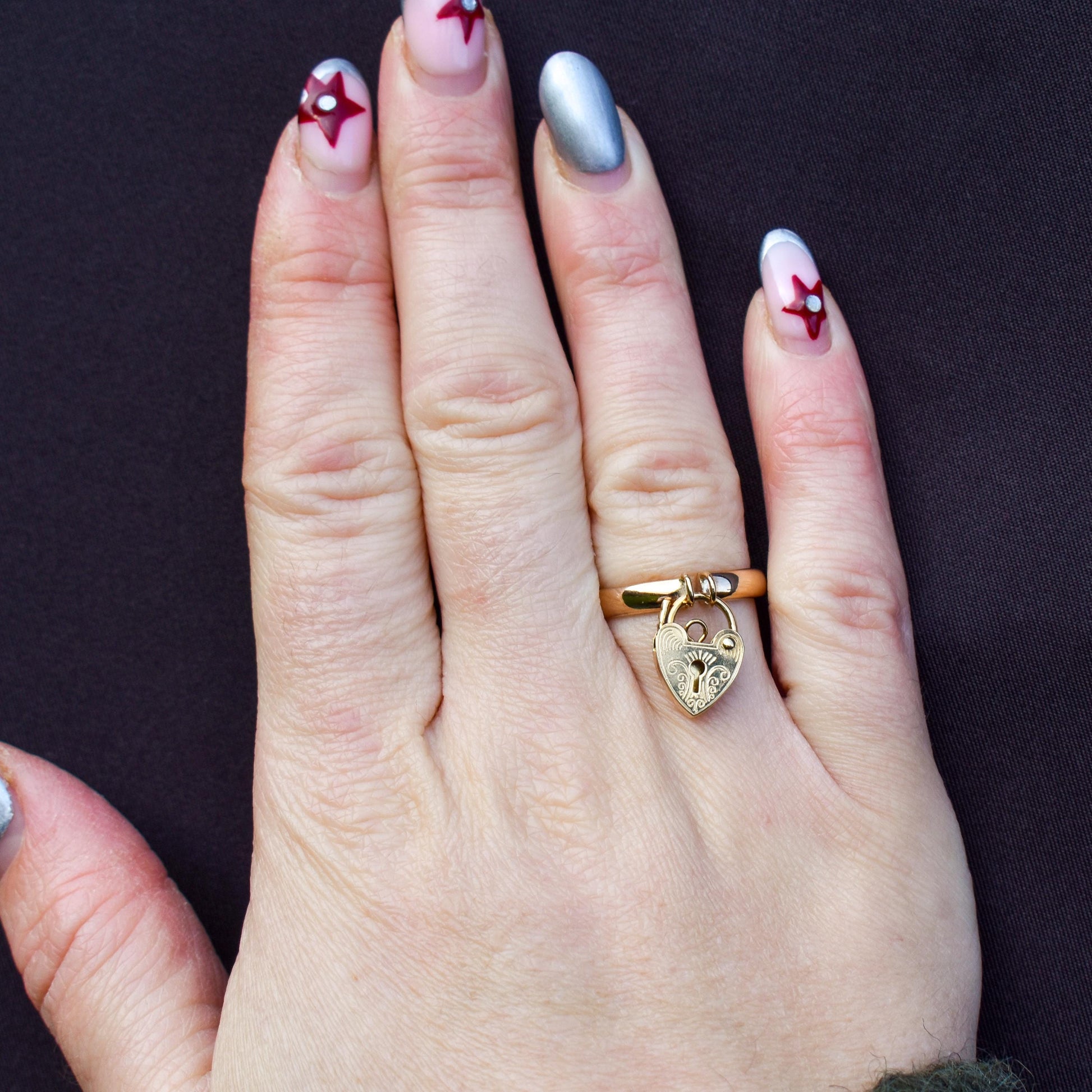 Vintage Heart Padlock Drop 9ct Yellow Gold Band Ring | Birmingham 1934