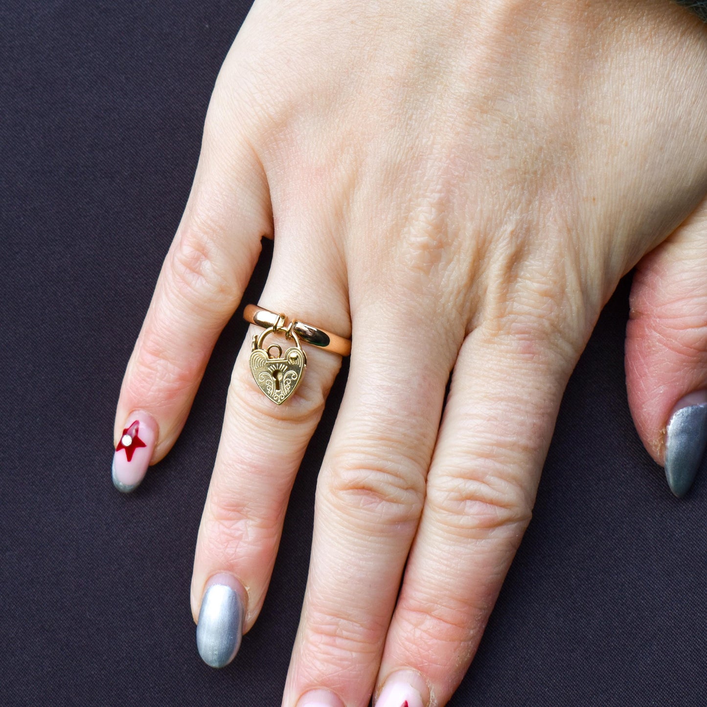 Vintage Heart Padlock Drop 9ct Yellow Gold Band Ring | Birmingham 1934