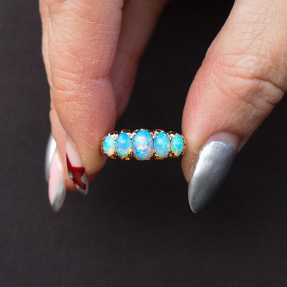 Antique Edwardian Natural Opal Five Stone 18ct Gold Ring