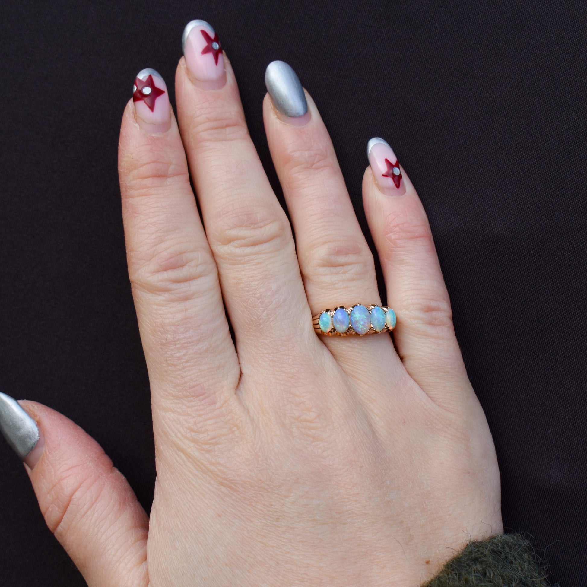 Antique Edwardian Natural Opal Five Stone 18ct Gold Ring