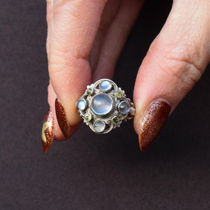 Antique Austro-Hungarian Silver Moonstone and Peridot Ring