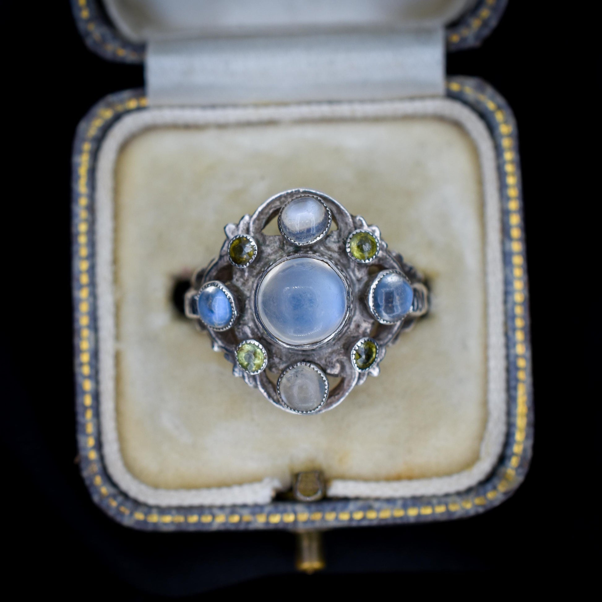 Antique Austro-Hungarian Silver Moonstone and Peridot Ring