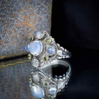 Antique Austro-Hungarian Silver Moonstone and Peridot Ring