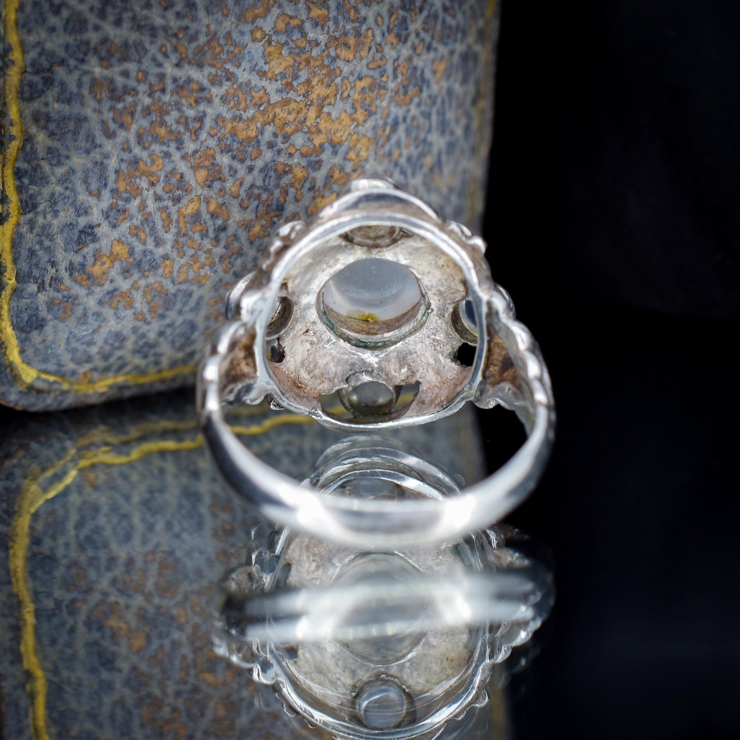 Antique Austro-Hungarian Silver Moonstone and Peridot Ring