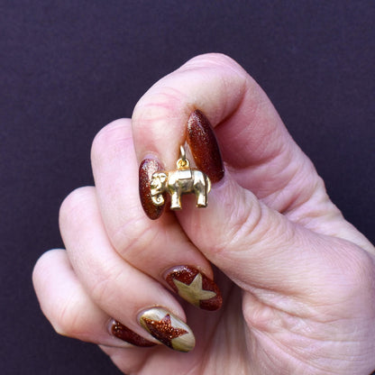 Vintage 9ct Yellow Gold Elephant Animal Charm Pendant | Dated 1967