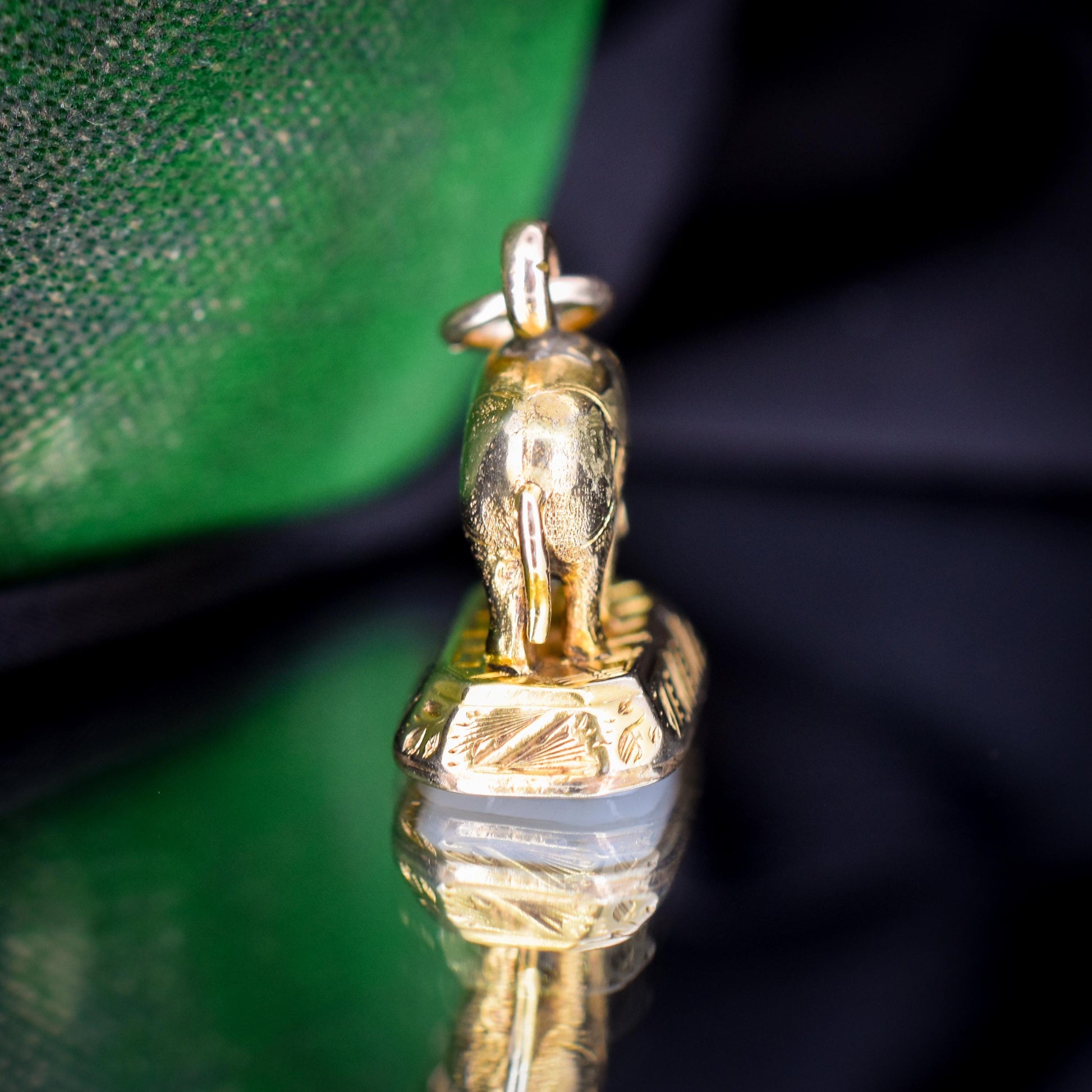 Antique Chalcedony Elephant Gold Cased Ornate Fob Seal Pendant