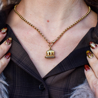 Antique Chalcedony Elephant Gold Cased Ornate Fob Seal Pendant