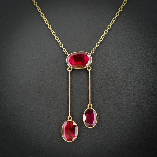 Antique 9ct Gold Flat Cut Garnet Negligee Necklace | 16.5"