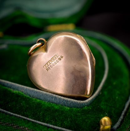 Antique 9ct Gold Floral Paste Heart Locket Pendant