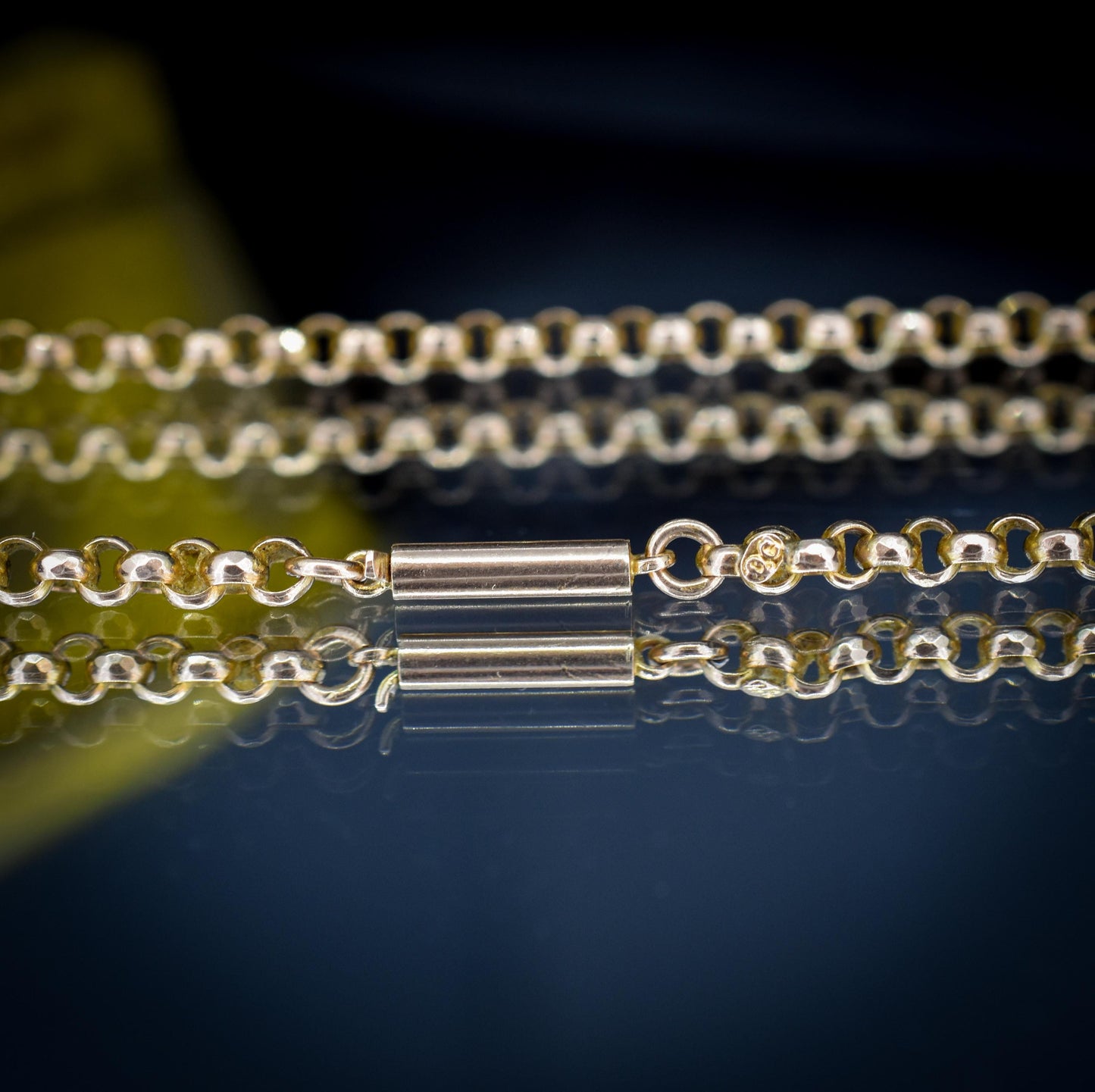 Antique 9ct Gold Faceted Belcher Link Chain Necklace with Barrel Clasp | 17.5"