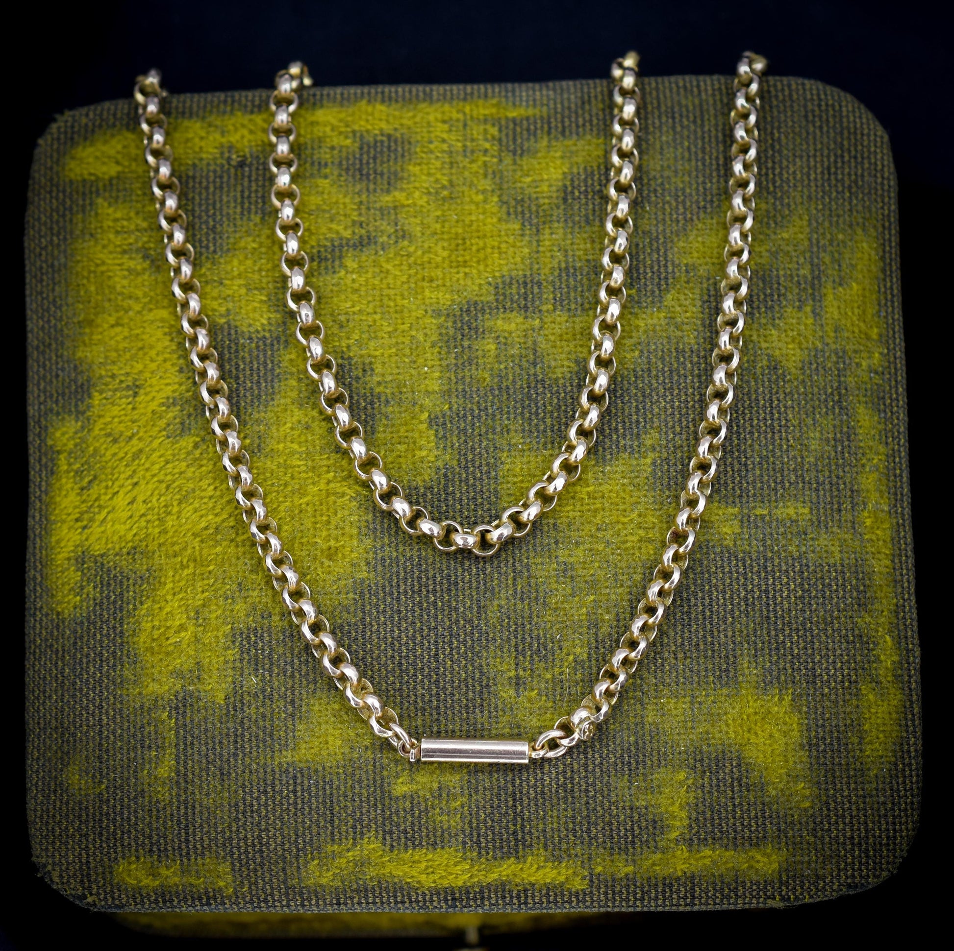 Antique 9ct Gold Faceted Belcher Link Chain Necklace with Barrel Clasp | 17.5"