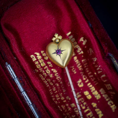 Antique Ruby Heart 9ct Gold Stick Pin