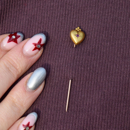 Antique Ruby Heart 9ct Gold Stick Pin