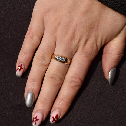 Antique Victorian Sapphire and Diamond Gypsy 18ct Yellow Gold Ring - Dated 1883