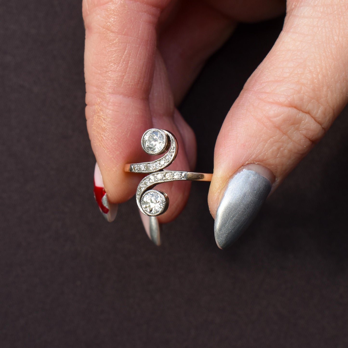 Antique 0.96ct Diamond 'Toi Et Moi' Two Stone Gold and Platinum Ring